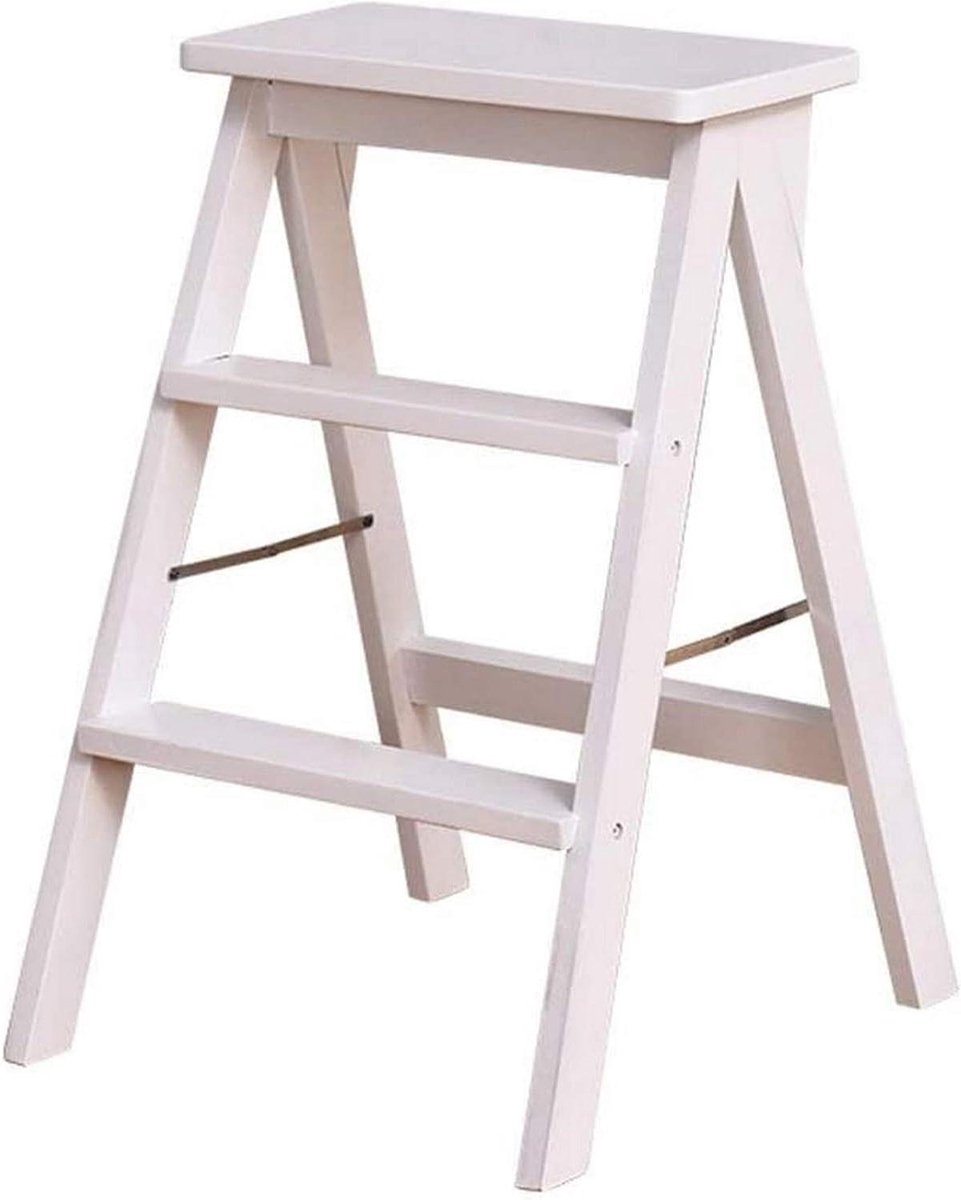 Houten Opstapje - Keukenladder Kruk - Veilig Klussen - Stevig Hout - 3 Treden - Kleur A
