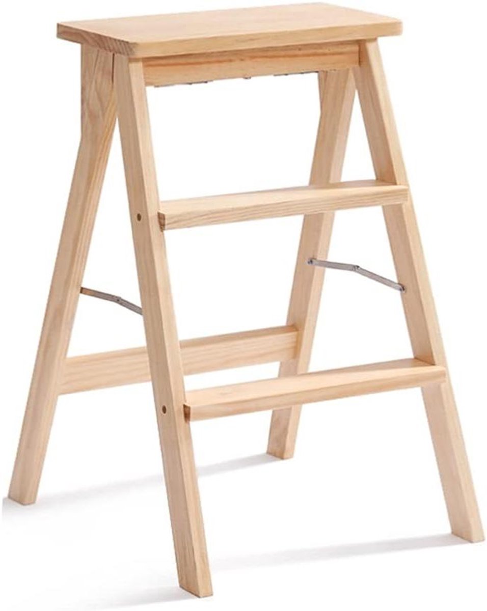 Houten Opstapje - Keukentrap Krukje - Veilig Bereiken - Opvouwbaar Ontwerp - 3 Treden - Niet gespecificeerd