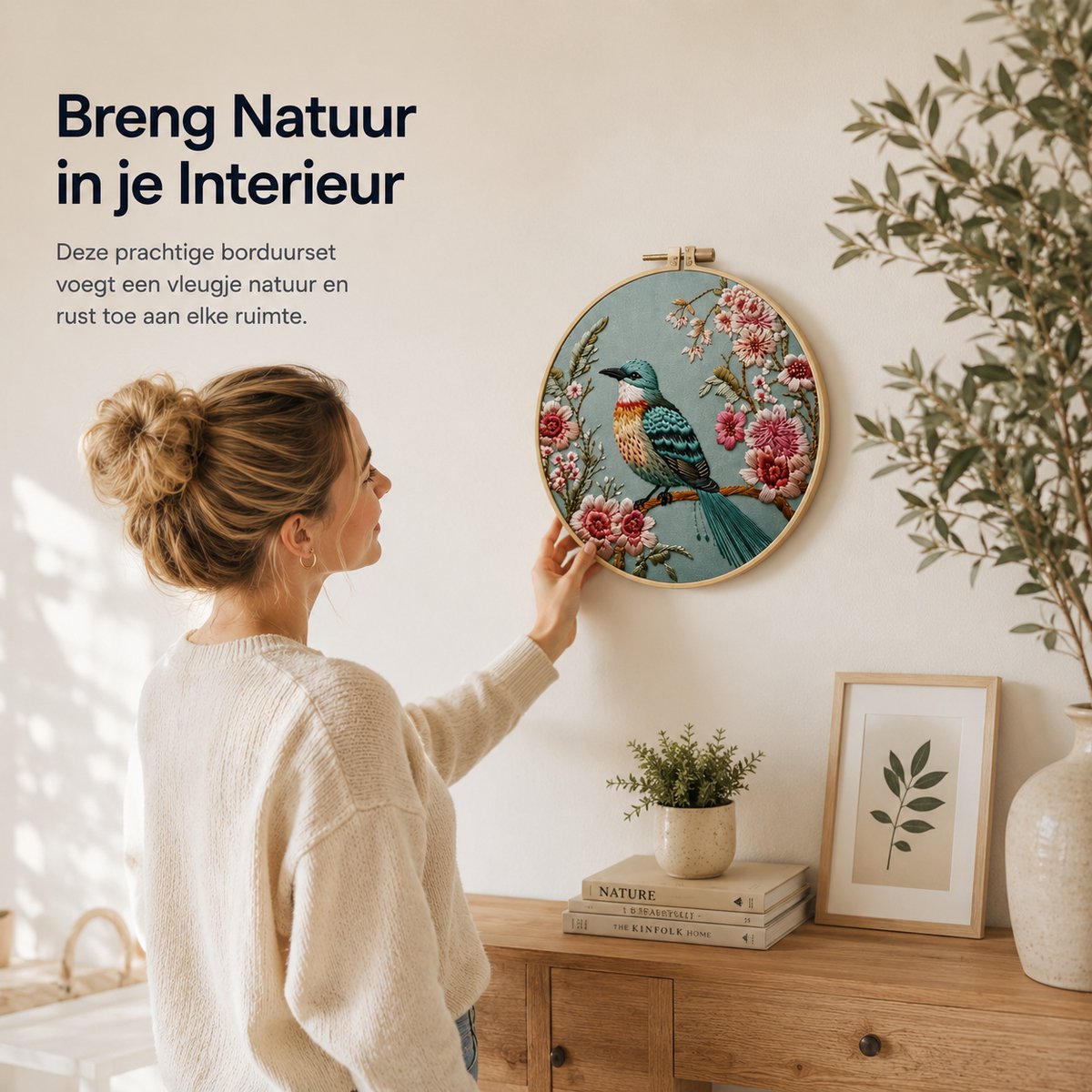 BOTC Borduurpakket - Borduurset van 4 - Borduurpakketten voor Volwassenen - Hobby en Creatief - Borduren- Chinese stijl vogelbloem — afbeelding 2