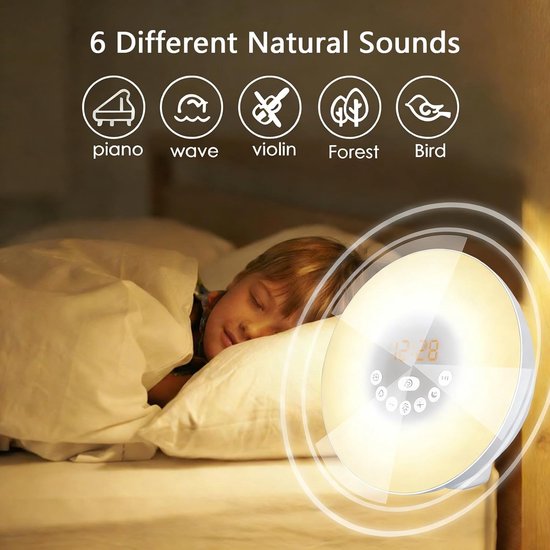 Wake Up Light - Zonsopgang Alarm - Natuurlijk Ontwaken - Dubbele Simulatie - 7 Kleuren - Wit van Wake-up Light — afbeelding 2