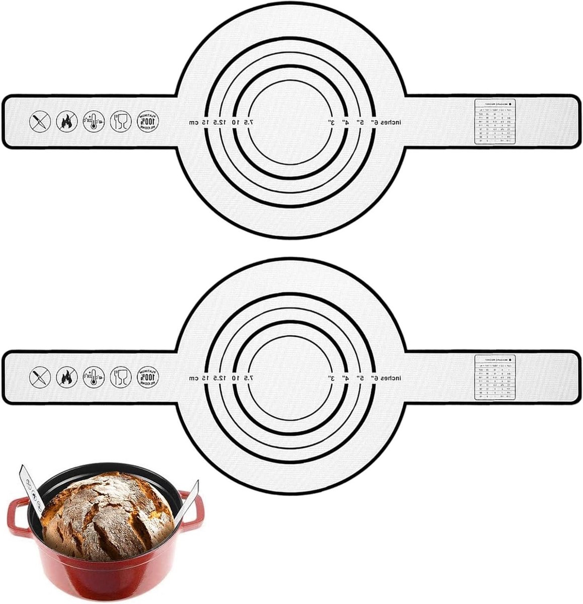 Siliconen Bakmat - Broodslinger Oven - Brood Bakken - Met Lange Handgrepen - 51 x 21 cm - Wit