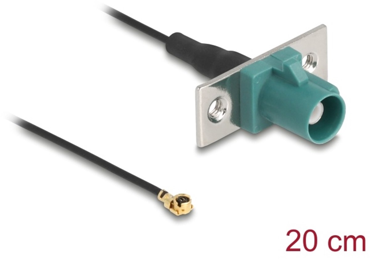 Image of Delock Antennenkabel FAKRA E Stecker zu MHF® I Stecker 1,13 - 20 cm 2 vorgestanzte Löcher