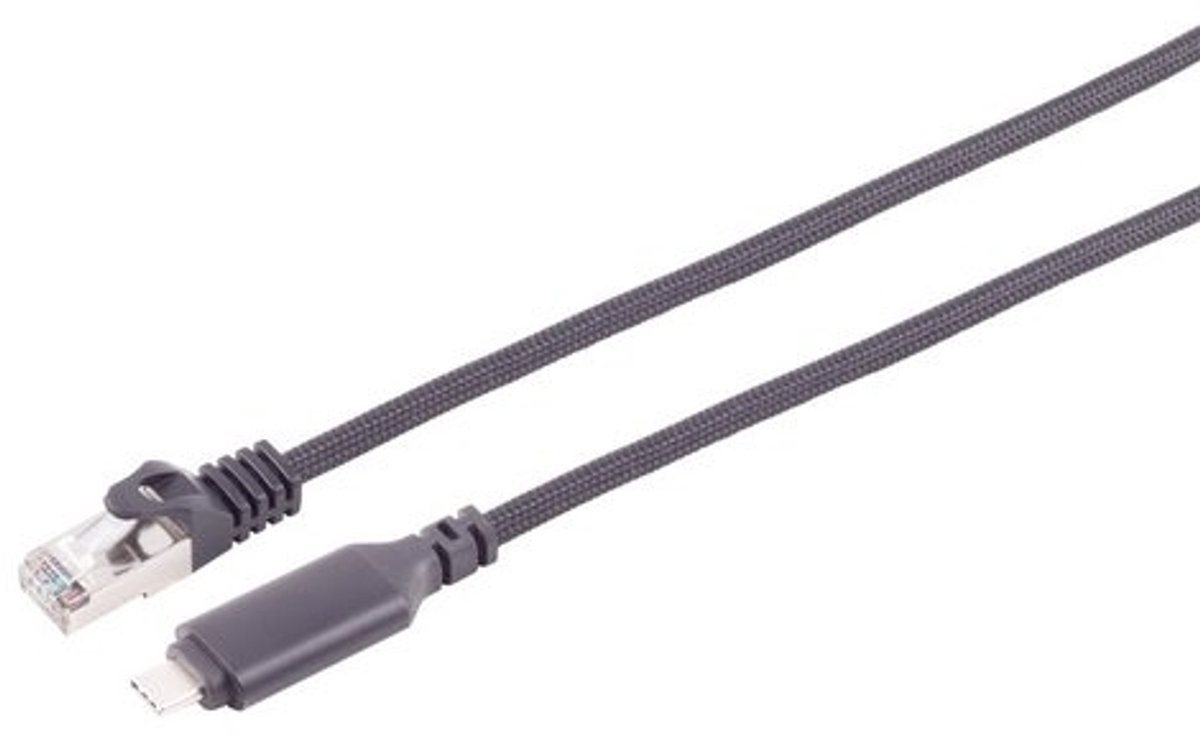 USB-C (m) naar RJ45 (m) Gigabit Ethernet Kabel - S/FTP - Nylon Sleeve - 1 meter - Zwart