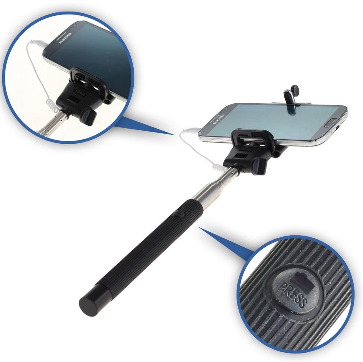 OTB - Selfiestick - Met ontspanknop - In hoogte verstelbaar - Universeel geschikt voor smartphone - Zwart