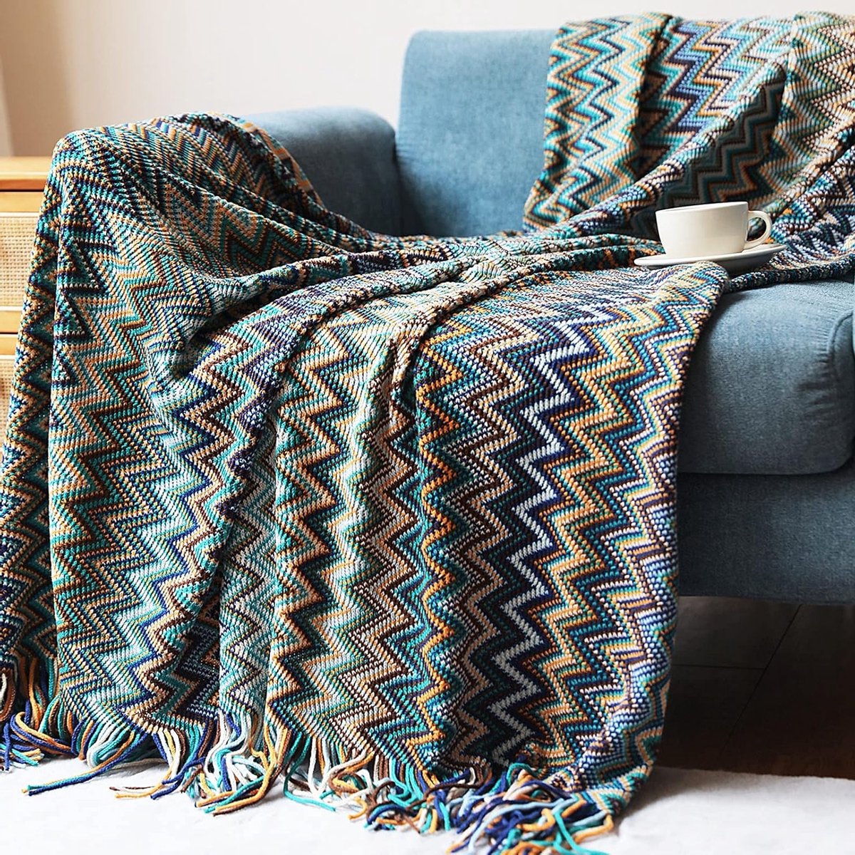 Geweven Plaid met Kwasten en Houndstooth Patroon - Zachte en Warme Dekens voor Bank en Fauteuil, 230 x 130 cm, Decoratieve Woonaccessoires