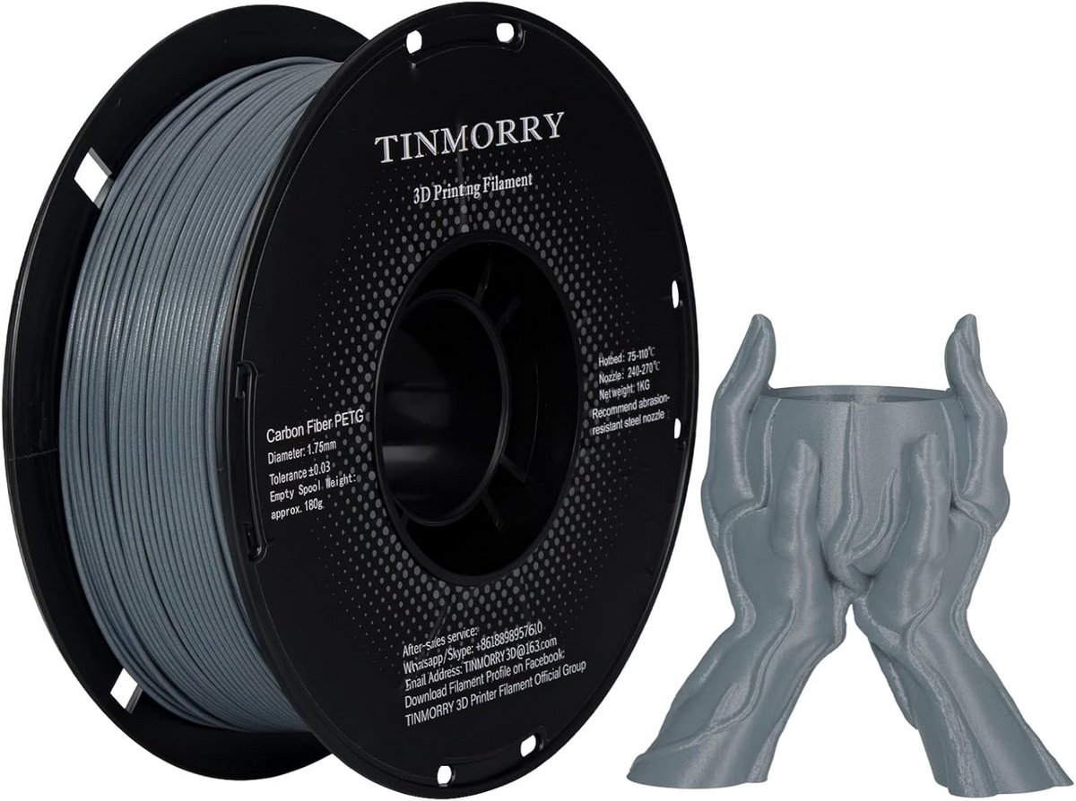 Carbon Fiber PETG Filament 1.75mm Grijs 1KG voor 3D Printer FDM hoge sterkte