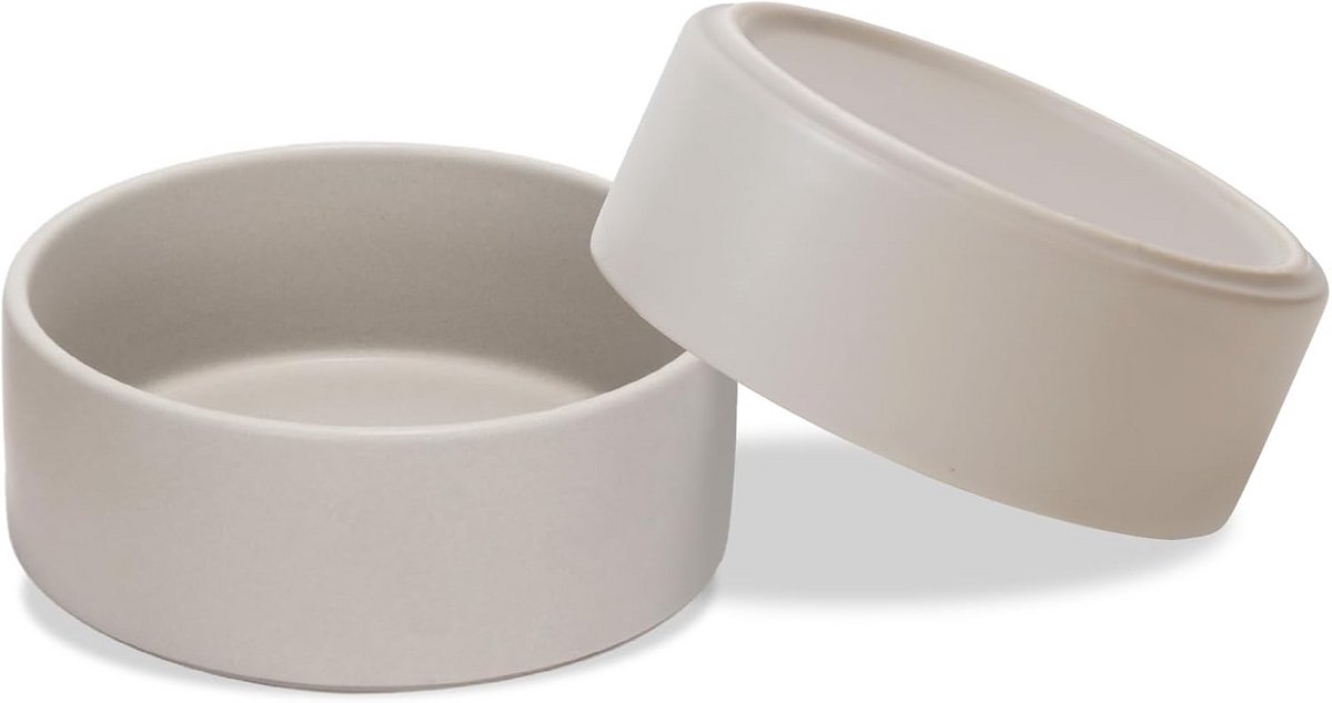 Set van 2 Keramische Honden en Katten Voerbakken – Antislip Voerbakken 1800 ml Grijs