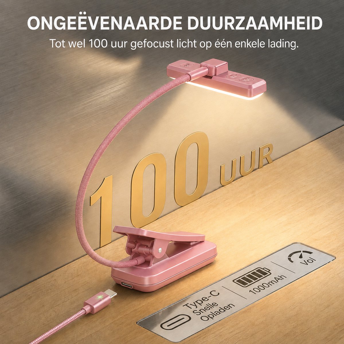 Sounix LED Leeslampje voor Boek met Klem - 315° draaibaar Leeslamp - 24 LED - Boeklampje met 3 Lichtstanden - Oplaadbare boeklamp USB - Dimbaar - Roze — cadeau in Gadgets - foto 3