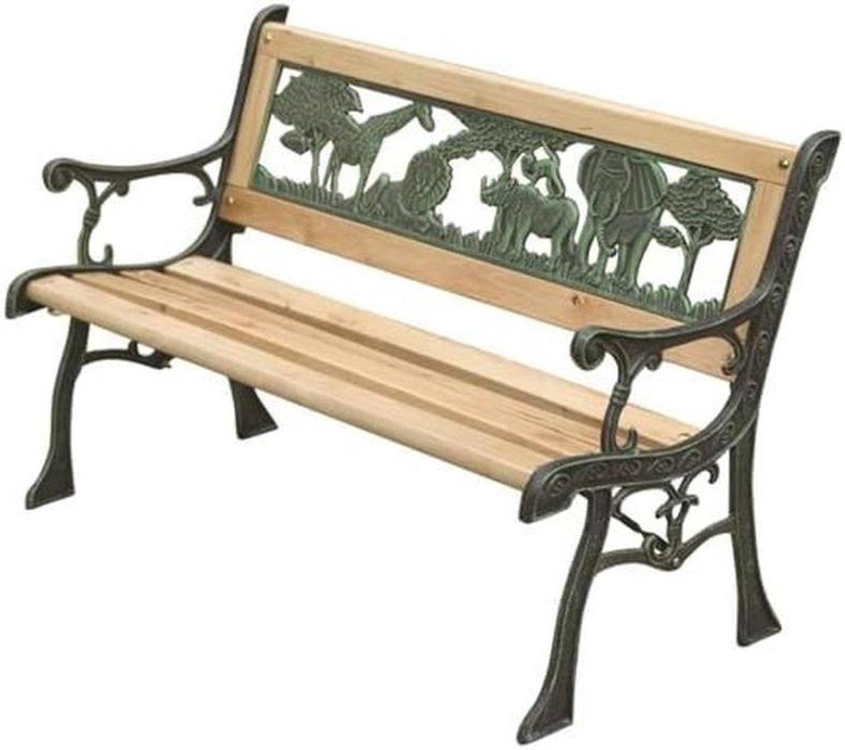 Kinder Tuinbank - Dieren Design - Buiten Zitten - Gietijzer Frame - 82 cm - Hout en Groen