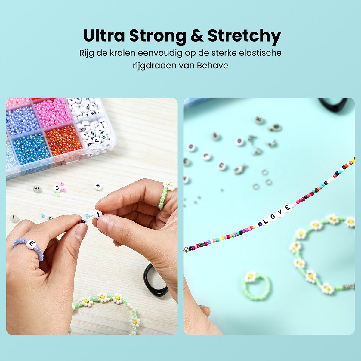 Behave Glaskralen & Klei Set Deluxe — 10.753 Kralen — Glaskralen 3 mm + Polymeer Klei 10 mm + Letterkralen + Rijgdraad — afbeelding 9