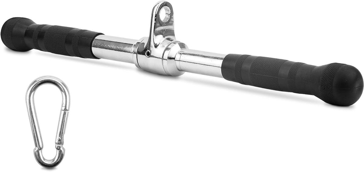 Kabel Machine Bevestiging - Roterende Bar - Kracht Training - Getextureerd Handvat - 48 cm Lengte - Zwart
