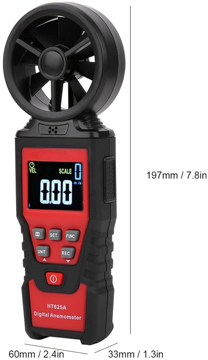 Windmeter - Windsnelheidsmeter Temperatuurmeter - Weer Meten - LCD Display - 40 m/s - Zwart — afbeelding 5