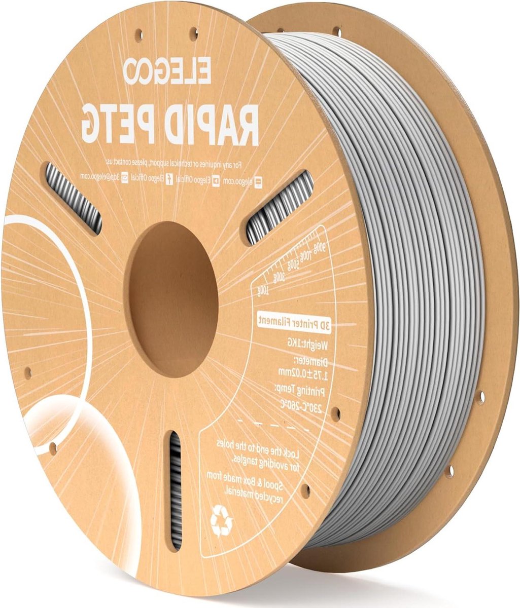 3D Printer Filament - PETG Spoel - Hoge Snelheid Printen - Lage Krimp - 1.75 mm - Grijs