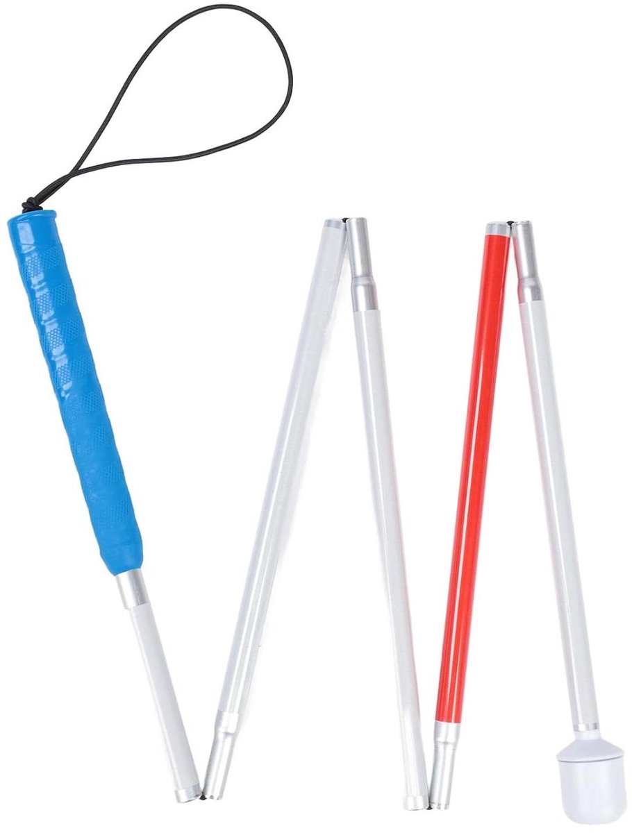 Opvouwbare Wandelstok - Blinde Stok Senioren - Veilig Lopen - Zeer Reflecterend - 5 secties - Blauw Rood
