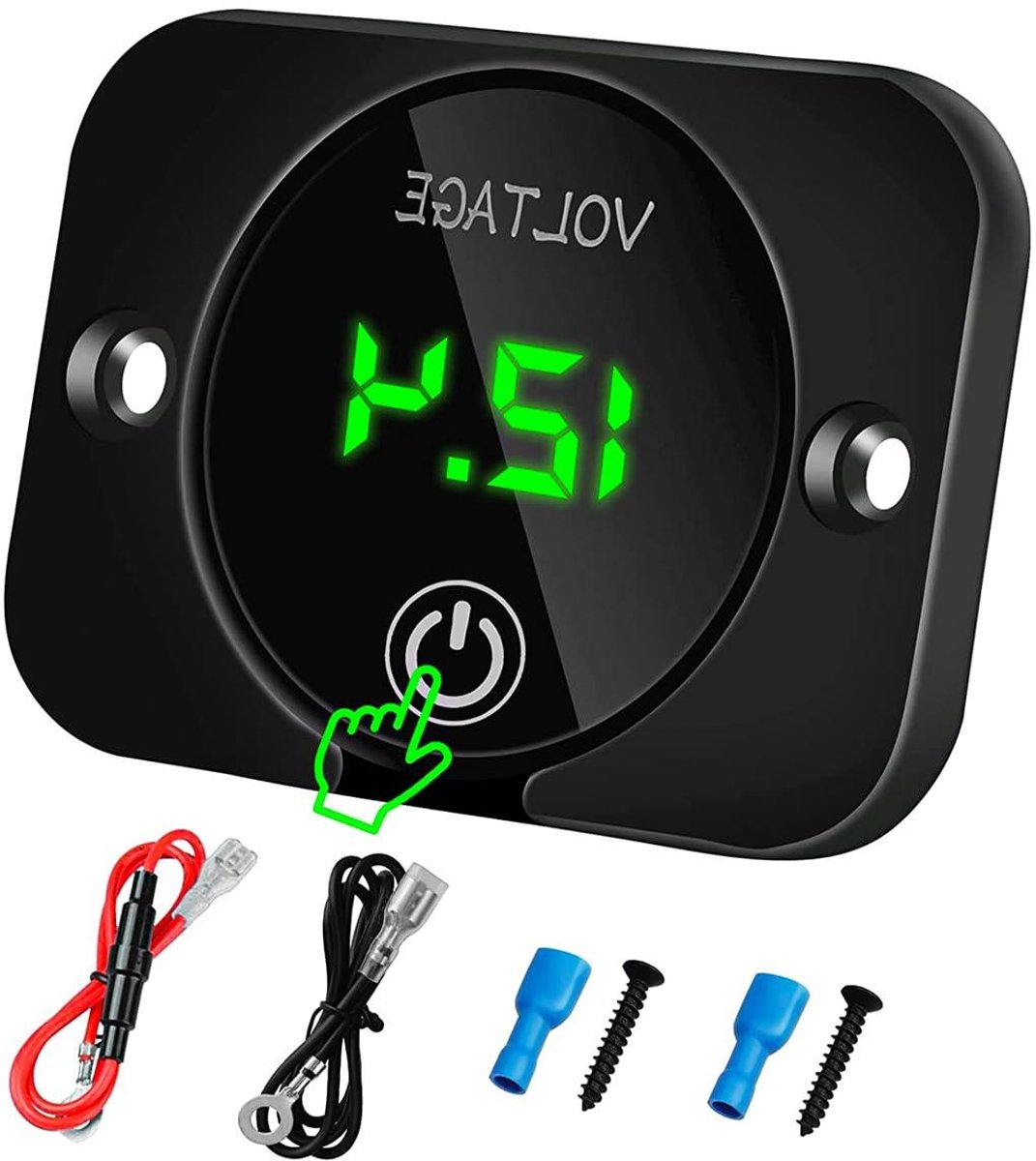 Digitale Voltmeter - Spanningsmeter Batterijtester - Voertuig Accu Controleren - Waterdicht Touch Schakelaar - 12-24V - Groen