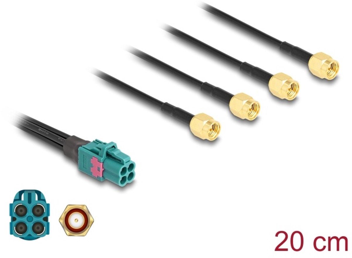 Delock Cable Mini FAKRA Z jack quad to 4 x SMA plug
