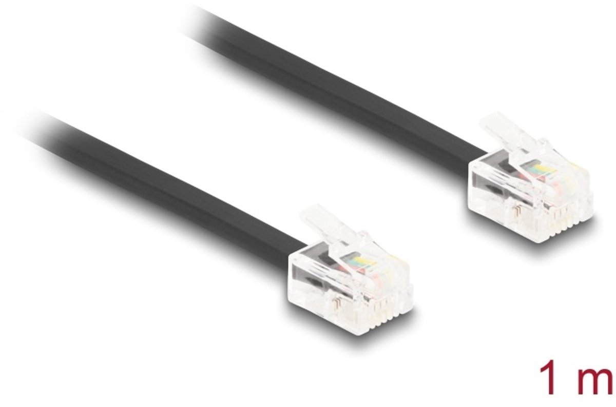 Delock Telephone Cable RJ11 plug to RJ11 plug black 1 m