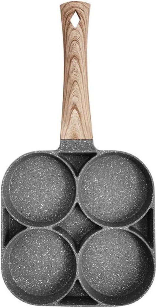 Omelet Pan - Burger Pan - Ontbijt Maken - Anti-aanbaklaag - 4 Gaten - Zwart