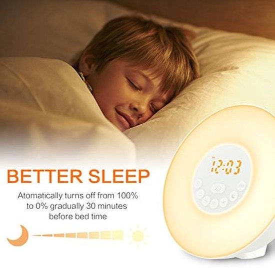 Wekker met Licht - Wake Up Lamp - Rustig Wakker Worden - Zonsopgang Simulatie - 10 Helderheidsniveaus - Wit — afbeelding 3