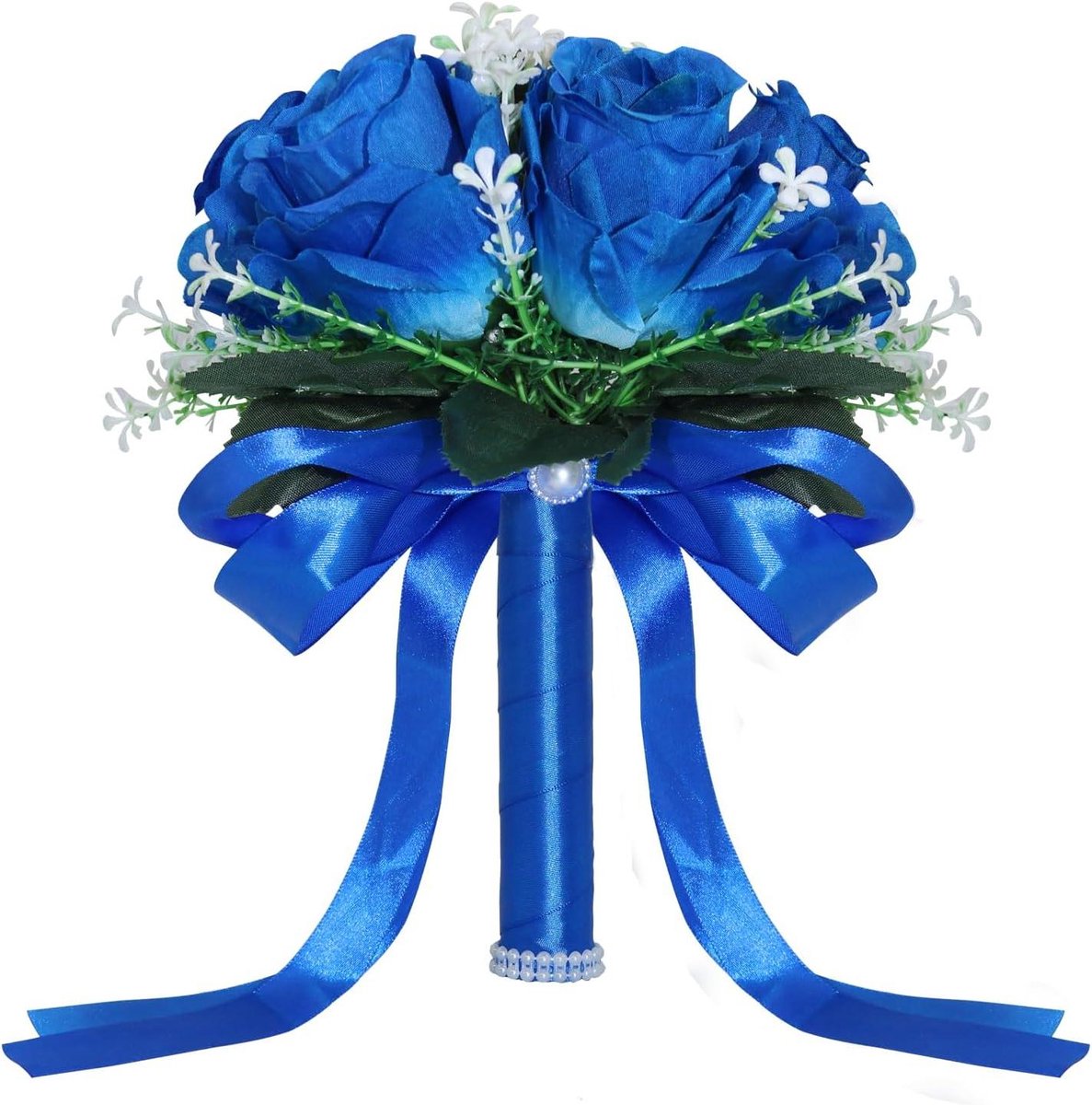 Bruidsboeket - Kunstbloemen boeket - Bruiloft decoratie - Realistisch ontwerp - 26 cm lengte - Blauw