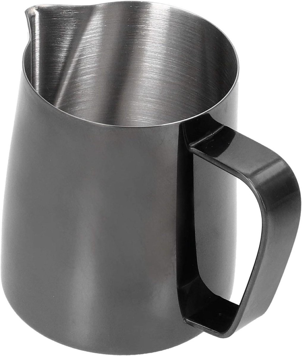 Koffiekop RVS - Melkopschuimkan - Koffiekunst Maken - Druppelloze Uitloop - 350ML - Zwart