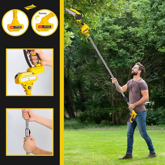 Draadloze Kettingzaag - Paalzaag - Takken Snoeien - 2-in-1 Ontwerp - Tot 3.6m - Geel — afbeelding 5