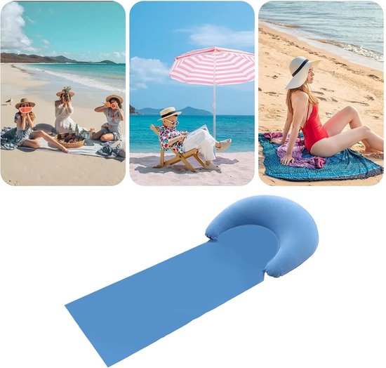 Strandmat Opblaasbaar - Lounge Mat - Ontspannen Buiten - Zandvrij Ontwerp - 160 x 70 cm - Lichtblauw — afbeelding 3