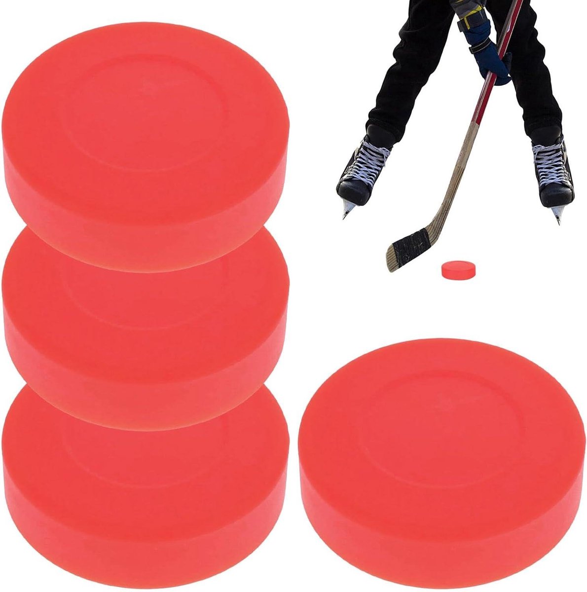 Hockey Pucks - Trainingspuck Set - Vaardigheden Oefenen - Duurzaam PVC Rubber - 4 Stuks - Rood