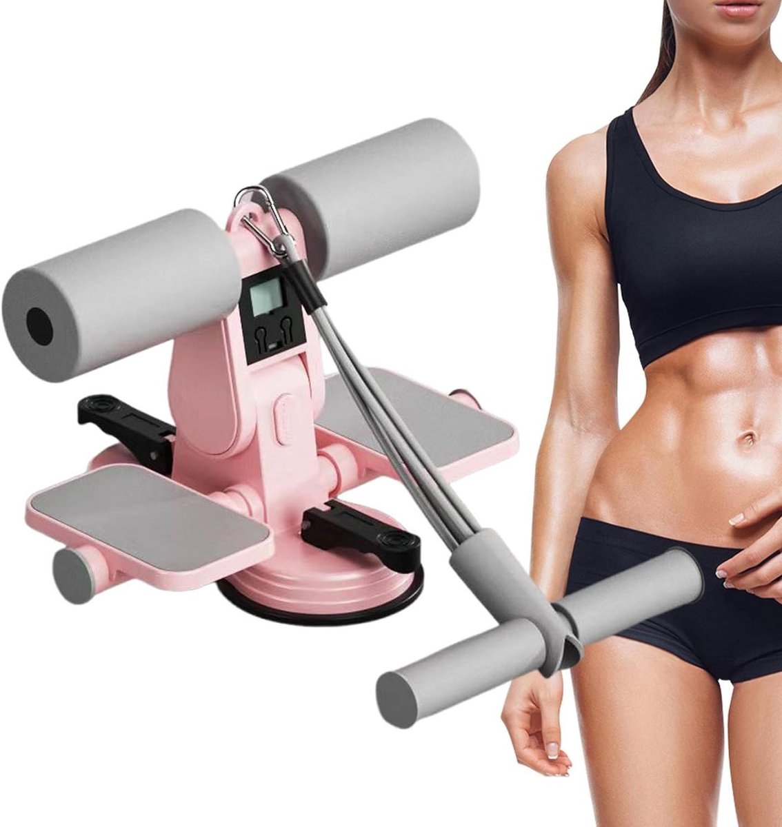 Sit-up Assistent - Buikspier Trainer - Core Training - Met Sterke Zuignappen - 28 x 25 x 15 cm - Roze