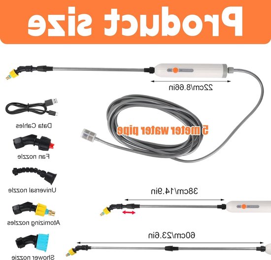 Solidchoice - Elektrische sproeistaaf, 3,7 V, elektrische plantensproeier, 4 nevelsproeiers en 5 m slang, 2 standen en oplaadbare USB, accu-drukspuit voor tuin, terras, gazon en onkruid van Solidchoice — afbeelding 5