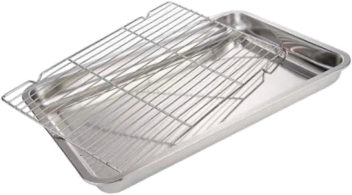 Bakplaat met rooster - Bakvorm rooster - Veelzijdig bakken - Roestvrij staal - 32 cm - Zilver