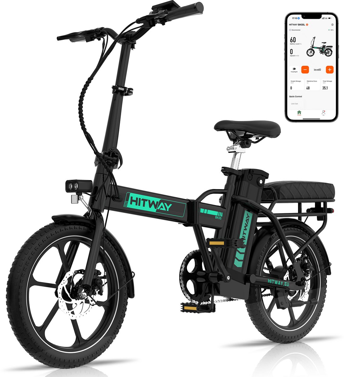 Bol.com Hitway Elektrische Fiets BK5SL - 16 Inch City Commuter EBike met Afneembare 36V 13Ah Lithium Batterij - Opvouwbaar E-Bik... aanbieding