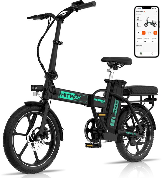 Hitway Elektrische Fiets BK6SL1 - Trendy 20*3.0 Inch Fat Tire City Commuter EBike met Afneembare 36V 15.6 Ah Lithium Batterij - Opvouwbaar Mountain E-Bike met 250W Motor - 7 Versnellingen - IP54 Waterdicht