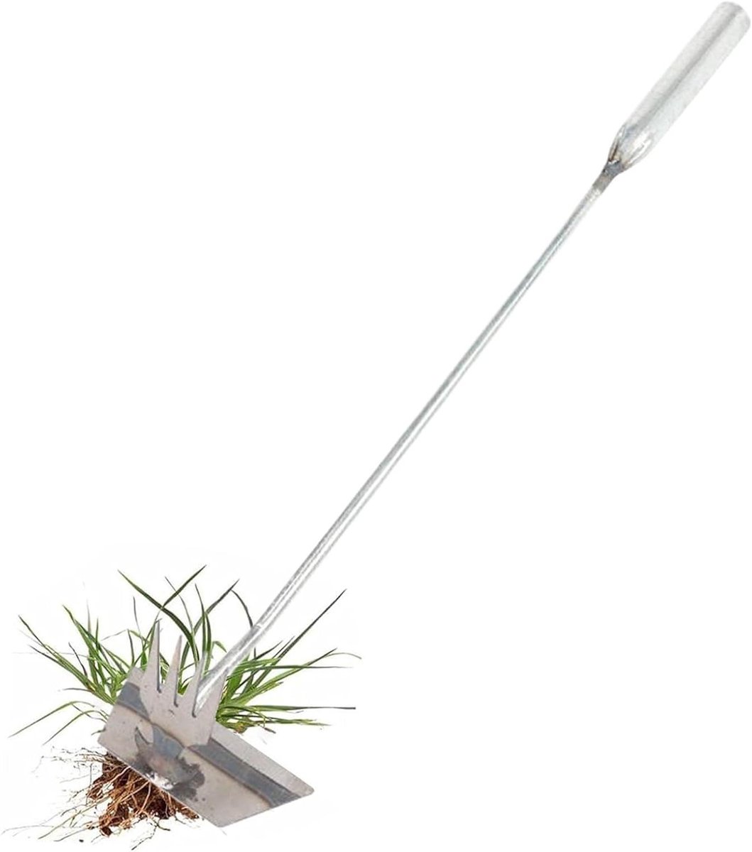Onkruidsteker - Onkruidverwijderaar Tuin - Gazon Onderhoud - Vier Tand Ontwerp - 50 cm Lengte - Zilver