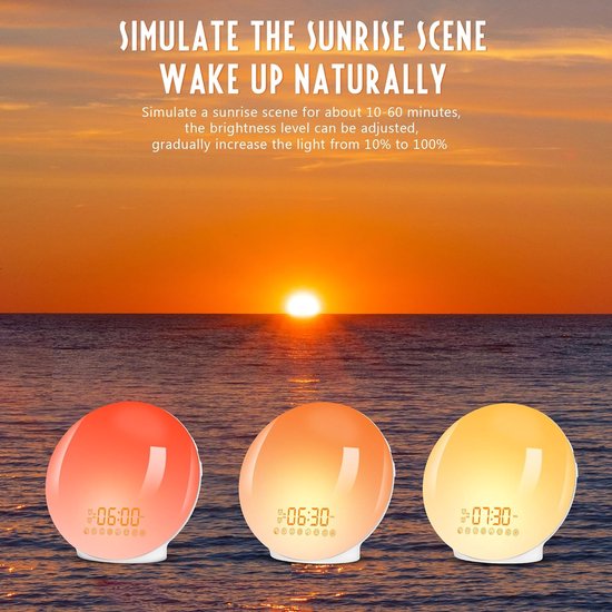 Wake-Up Light - Nachtlamp Alarm - Rustig Ontwaken - Zonsopgang Simulatie - 7 Kleuren - Wit van Wake-up Light — afbeelding 5