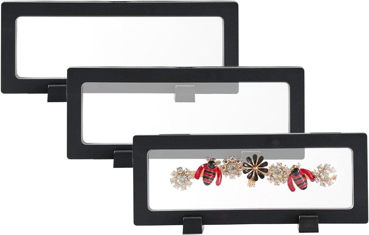 3 Stuks Drijvend Fotolijstje - Transparante 3D Tentoonstellingsstand voor Munten, Postzegels en Medailles (7 x 18 x 2 cm)