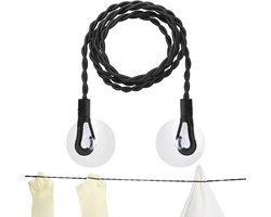 Reiswaslijn - Draagbare droger - Kleding drogen - Antislip haak - 2.5 meter - Zwart