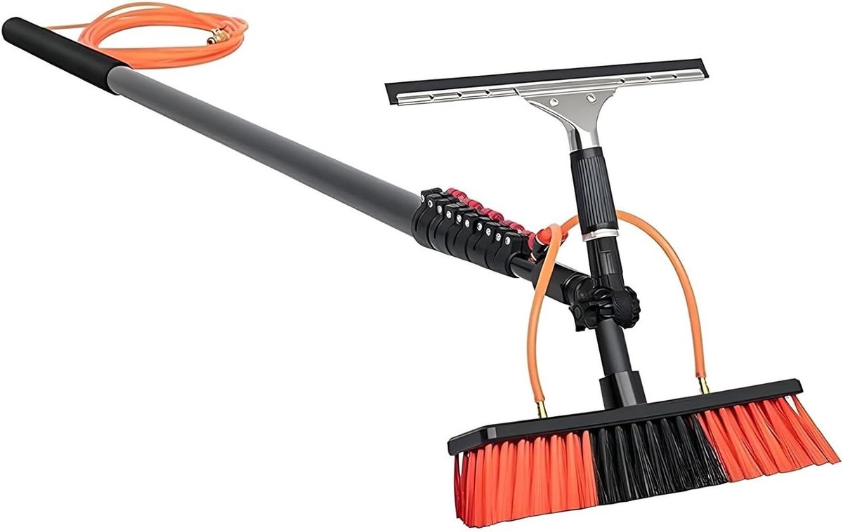 Raamknijper Reiniger Kit - Vensterpoets Set - Hoge Ramen Wassen - Uitschuifbaar Tot 34m - 35cm Kop - Blauw