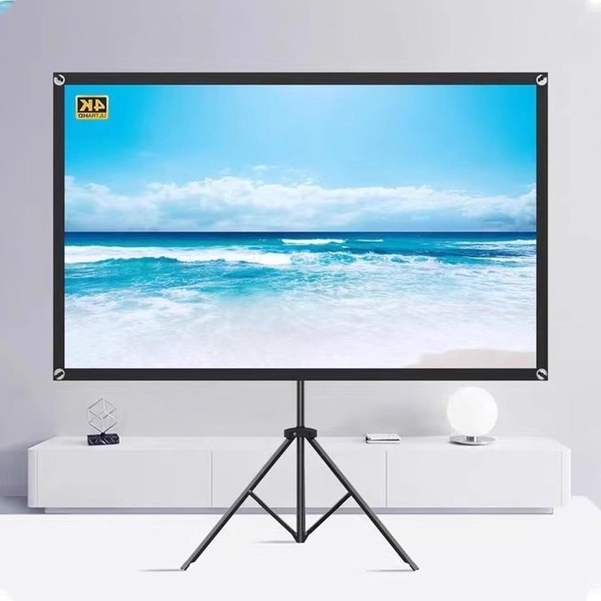 Projectiescherm Met Statief - Uitschuifbaar Scherm - Thuisbioscoop Presentatie - Kreukvrij Ontwerp - 60 Inch - Wit