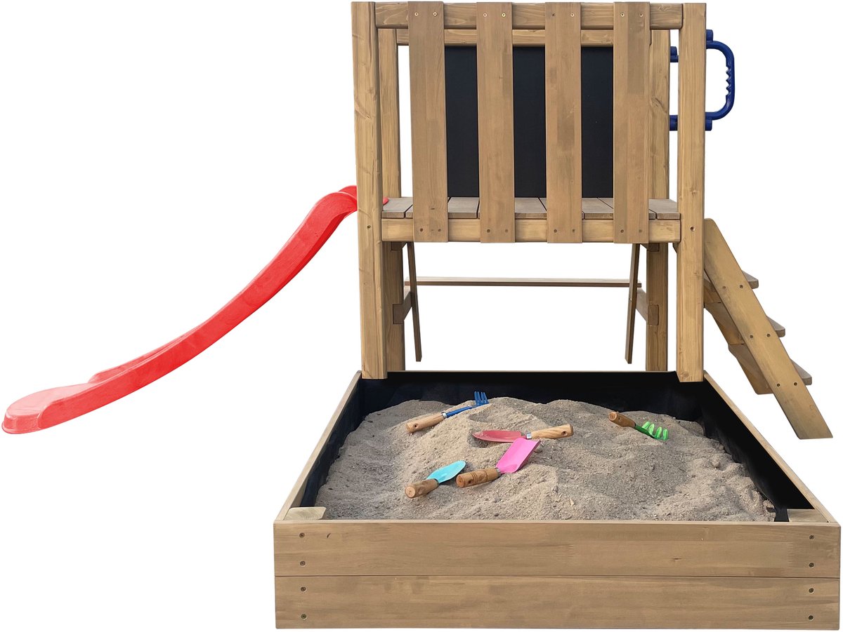 AXI Leah Mini Speeltoren met Zandbak en Picknicktafel – Rode Glijbaan – Met Krijtbord – FSC hout – Klein speeltoestel voor de tuin / buiten — afbeelding 9