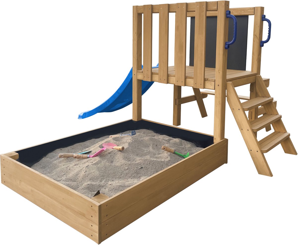 AXI Leah Mini Speeltoren met Zandbak en Picknicktafel – Blauwe Glijbaan – Met Krijtbord – FSC hout – Klein speeltoestel voor de tuin / buiten — afbeelding 8