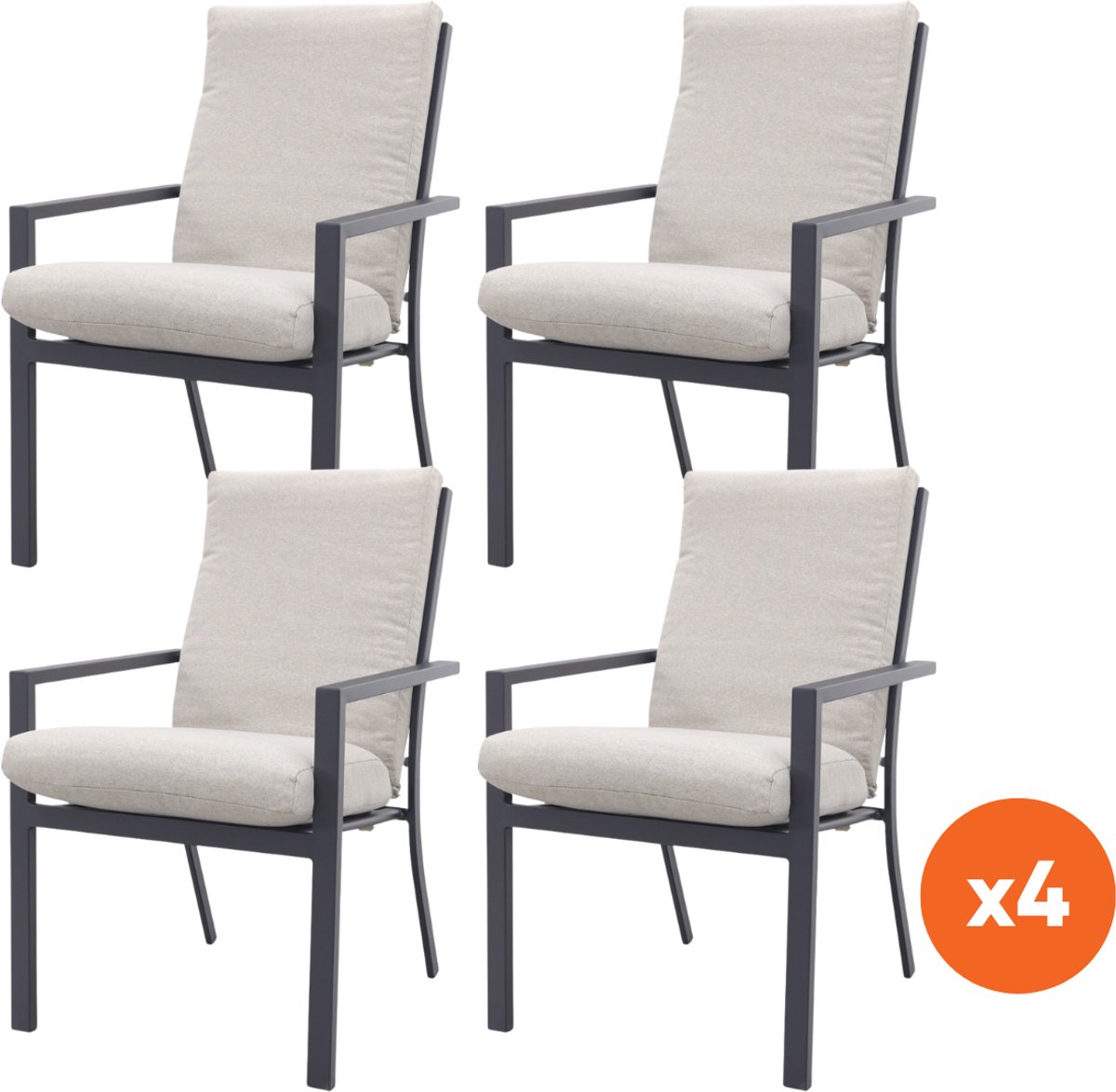 Set van 4 - GI Sergio dining tuinstoelen Carbon black/Desert Sand