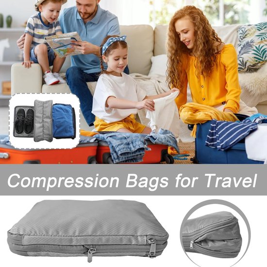 Compressiezakken Reizen - Kledingzakken Opbergzakken - Bagage Organiseren - Dubbelzijdig Waterdicht - 37x27 cm - Lichtgrijs — afbeelding 2