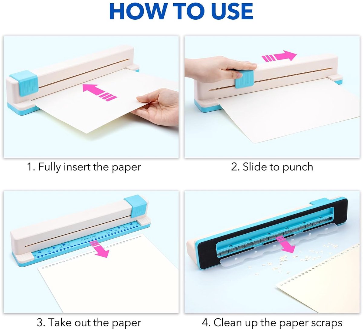 30-gaats perforator, planner- en bindmachine - Inbindmachine - voor A4, A5, A6, A7, B5, B6 en B7 - Perforator Losbladig - Handmatig - draagbare en verstelbare - voor het inbinden van boeken en losbladig papier - een capaciteit van 3 vellen - Blauw thumbnail 5