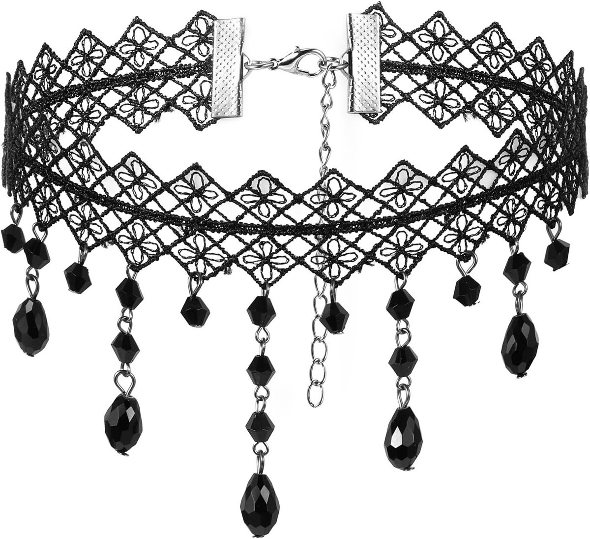 Gothic ketting met zwarte kant, choker voor vrouwen en meisjes, perfect voor Halloween en carnaval, vintage kostuumjuwelen, middeleeuwse stijl, grunge accessoires
