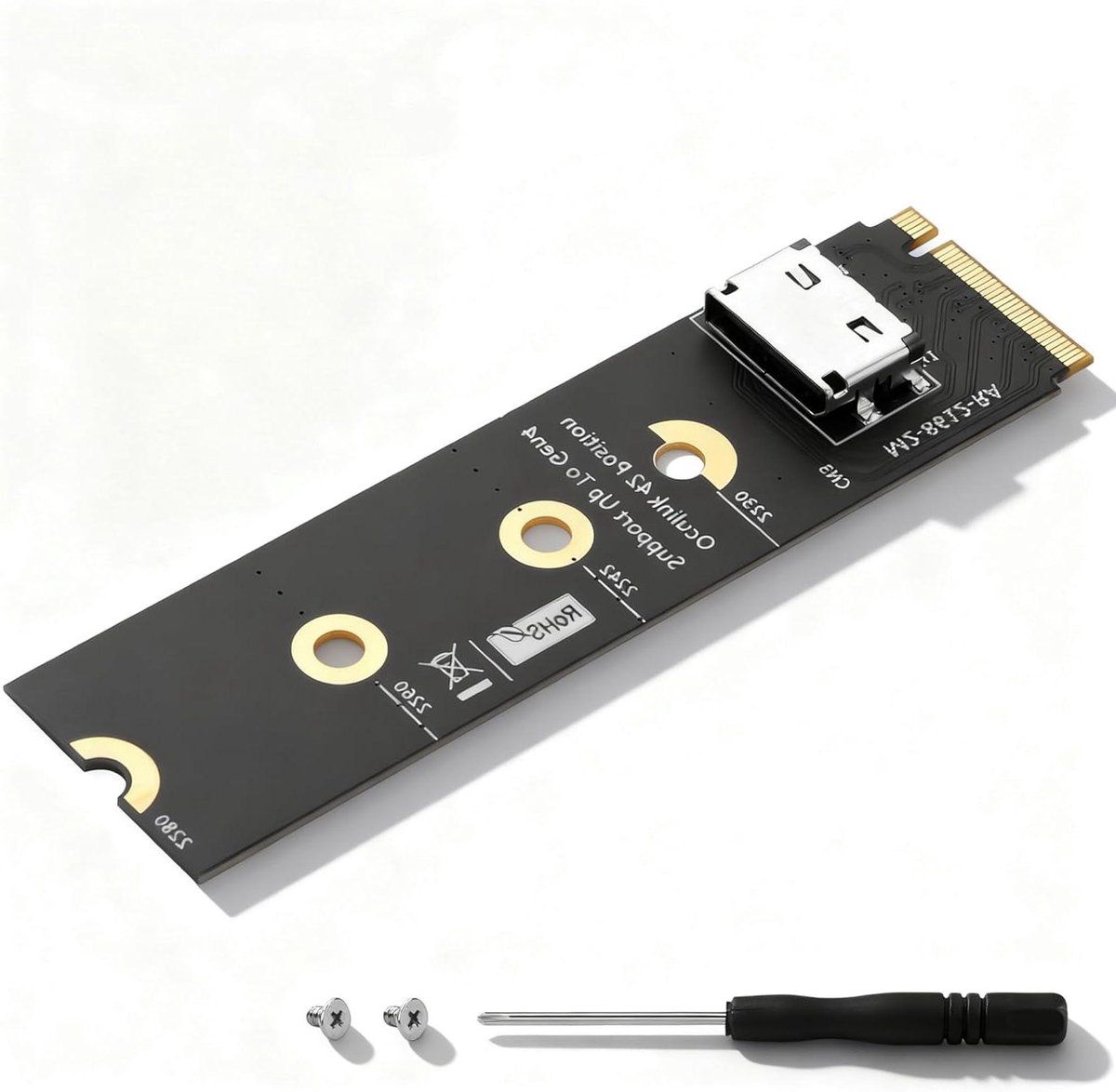 M.2 naar SFF-8612 Adapter - NVMe Host Adapter - Opslag Uitbreiden - PCIe 4.0 Signalen - 2280 Horizontaal - Zwart
