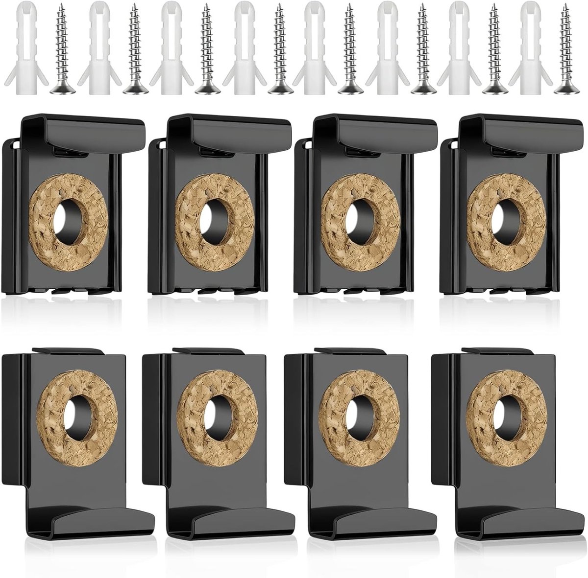 Verstelbare zwarte spiegelhouders, 8 stuks, ideaal voor badkamer, kantoor en sportschool, stevige spiegelbevestiging