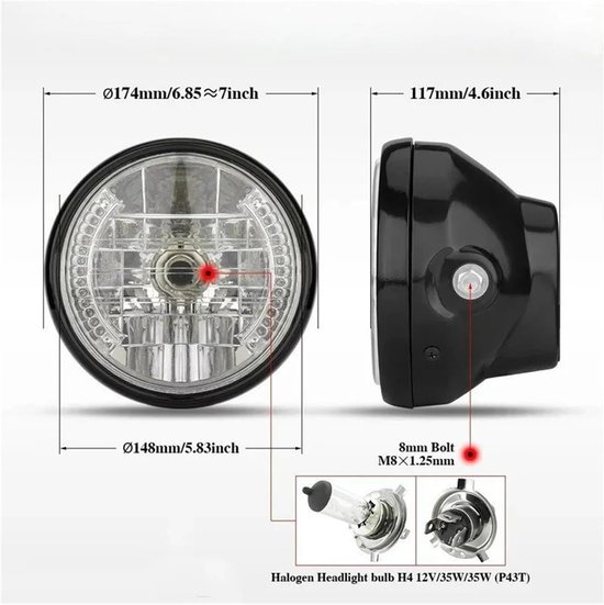 Motorfiets Koplamp - Universeel Verlichting - Veilig Rijden - Geïntegreerd Richtingaanwijzer - 7 Inch - Zwart — afbeelding 5