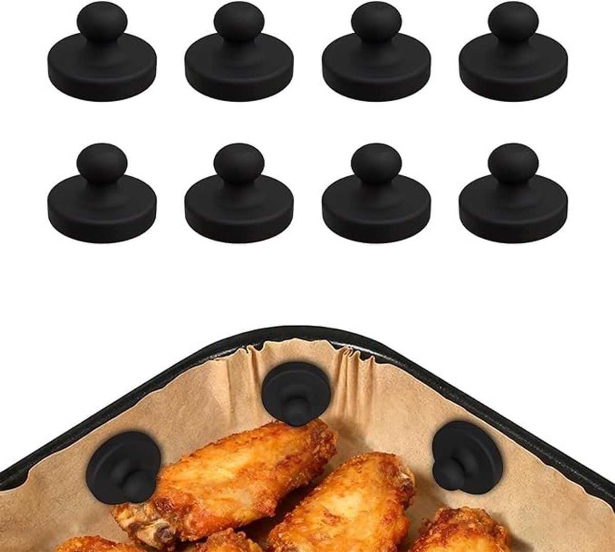 8 stuks siliconen magneten voor airfryer bakpapier - zwart