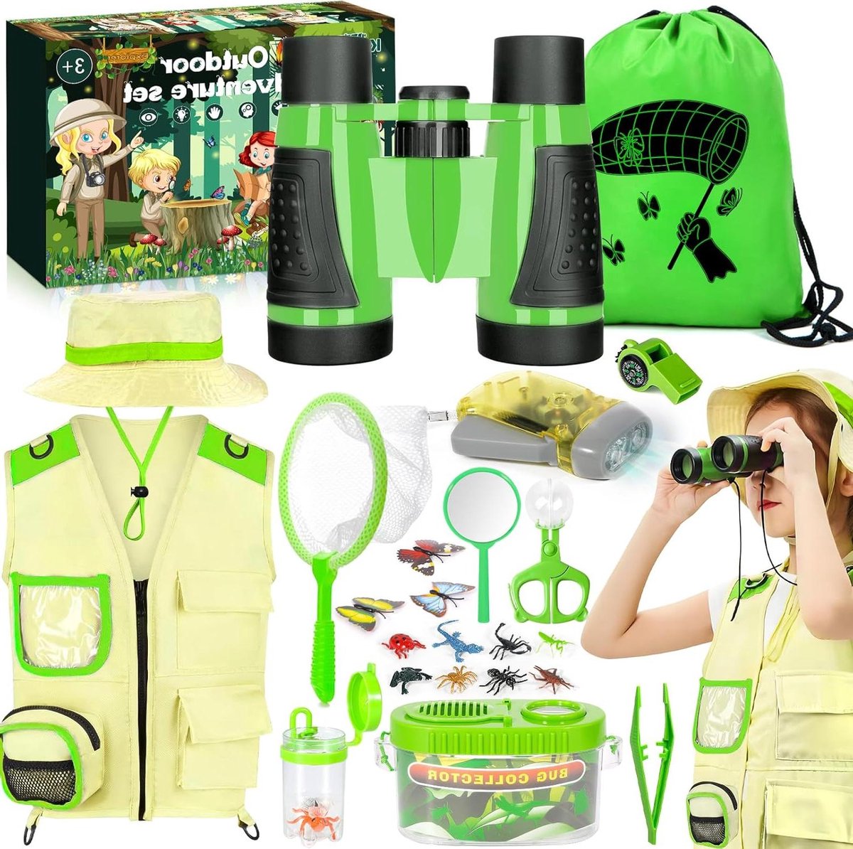 Ontdekkingsset Kinderen - Avonturenkit Buiten - Natuur Ontdekken - 23 Delige Set - 28.5 x 20.5 x 10 cm - Multicolor